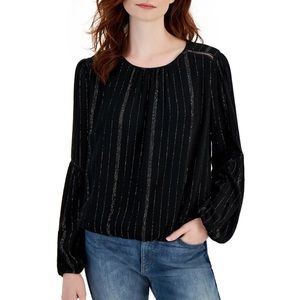 Tommy Hilfiger Metallic-Stripe Bubble-Sleeve Blouse